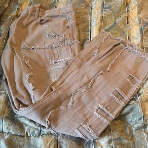 Men’s Distressed Tan Jeans